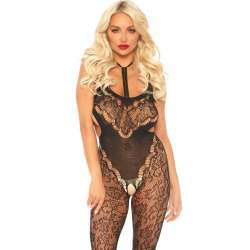 LEG AVENUE LACE BODYSTOCKING WITH CUT OUT TU