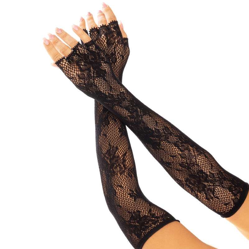 LEG AVENUE GUANTES SIN DEDOS RED FLORAL NEGRO